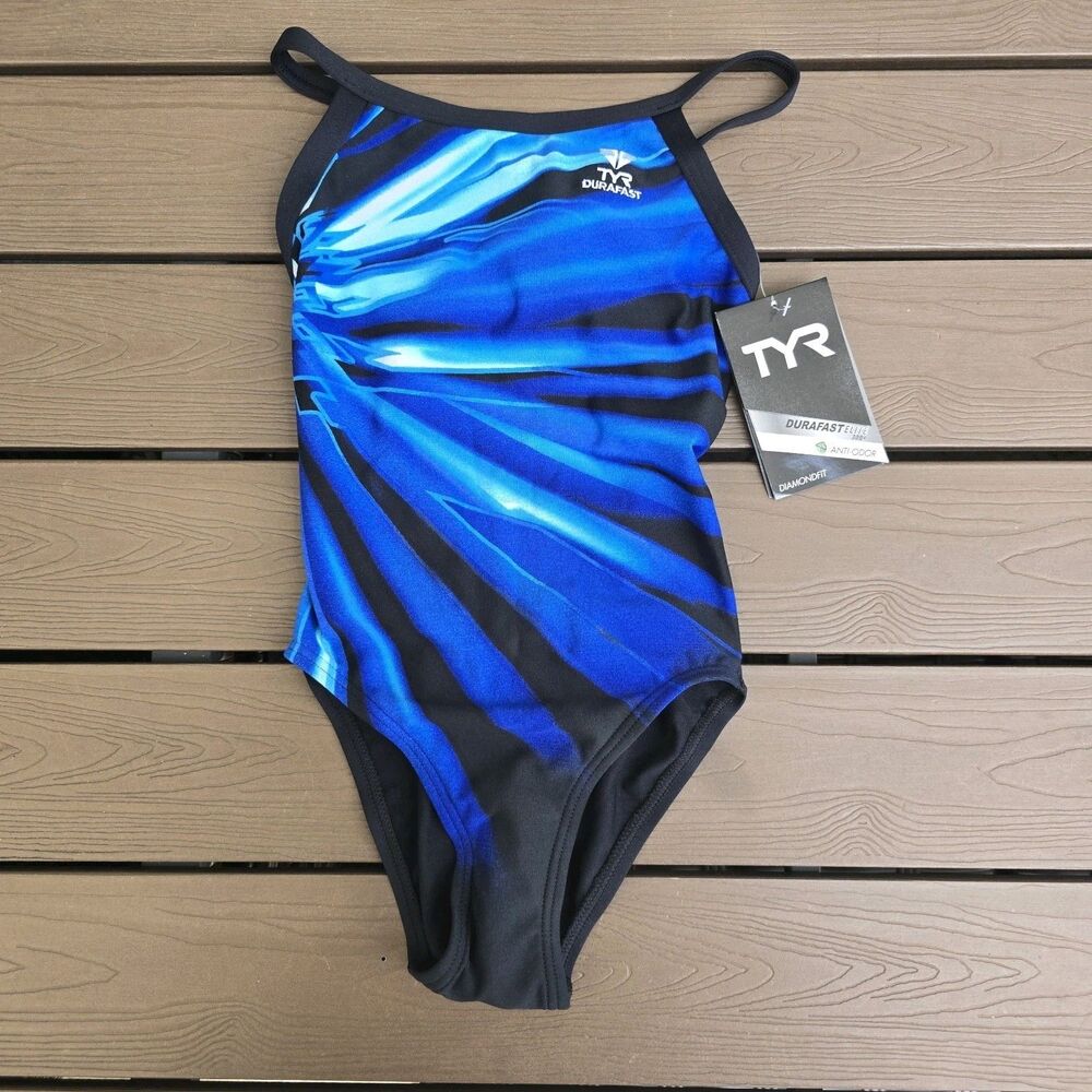 TYR DuraFast Lite Atlas Diamondfit 1 Pc Swim Blue/black Youth Girl Sz 24 New